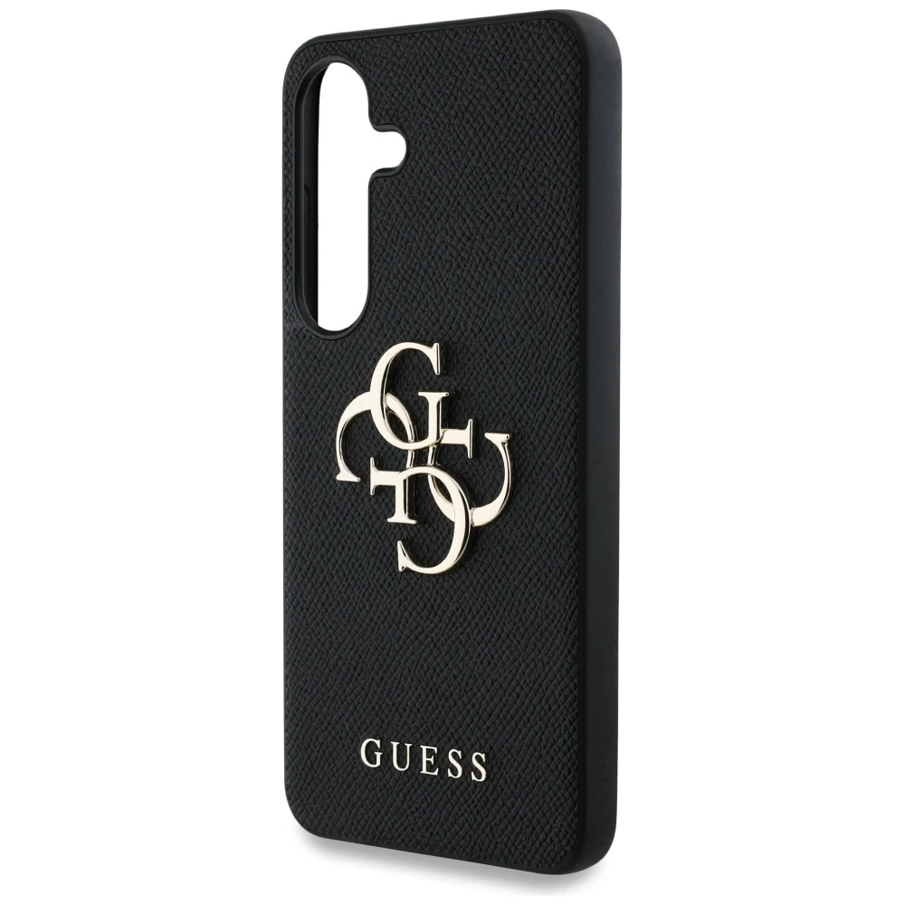 GUESS dėklas skirtas Samsung Galaxy S25 GUHCS25SPGT4MBK (PU Grained Big 4G and Classic Logo) juodos spalvos