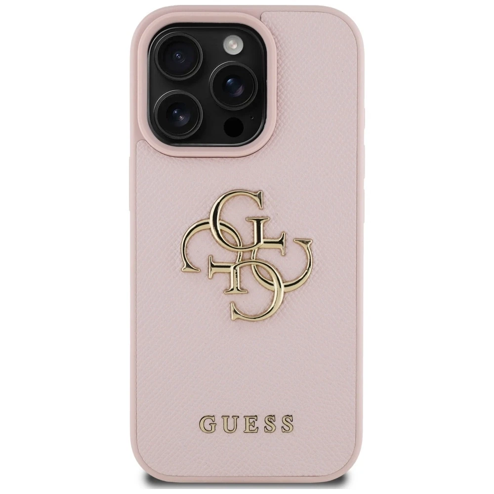 Dėklas Guess Grained Big 4G Logo Small Classic Logo Apple iPhone 16 Pro rožinės spalvos