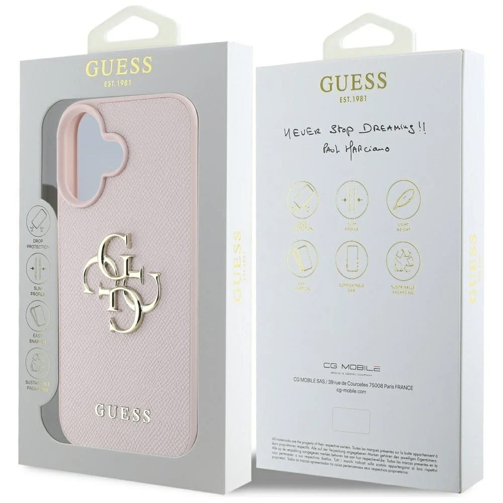 Dėklas Guess Grained Big 4G Logo Small Classic Logo Apple iPhone 16 rožinės spalvos