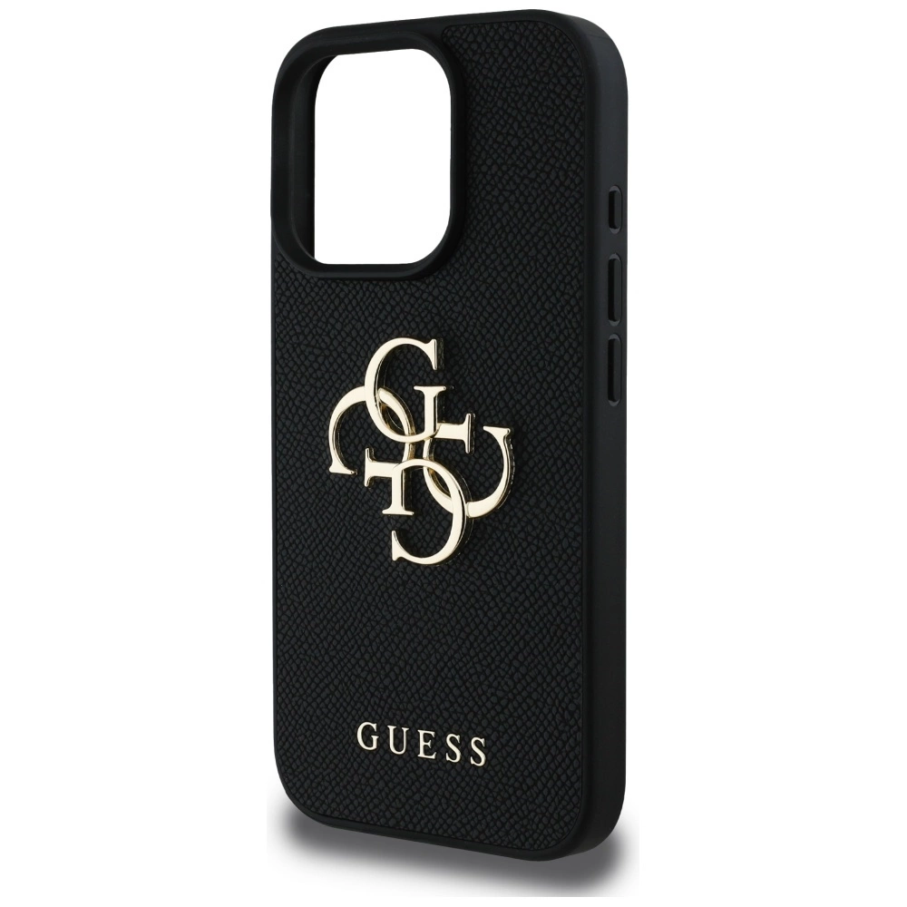 Dėklas Guess PU Grained 4G Metal Logo dėkals tavo Apple iPhone 16 Pro juodos spalvos