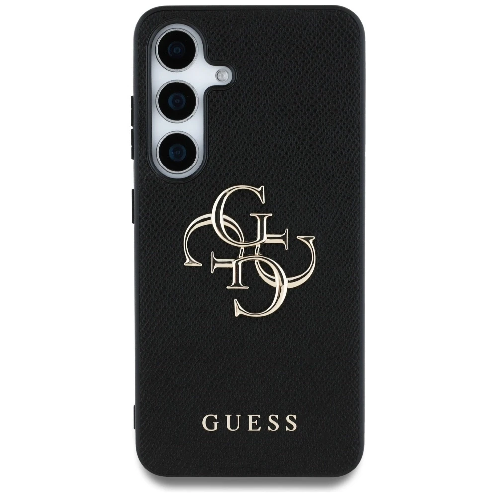 GUESS dėklas skirtas Samsung Galaxy S25 GUHCS25SPGT4MBK (PU Grained Big 4G and Classic Logo) juodos spalvos