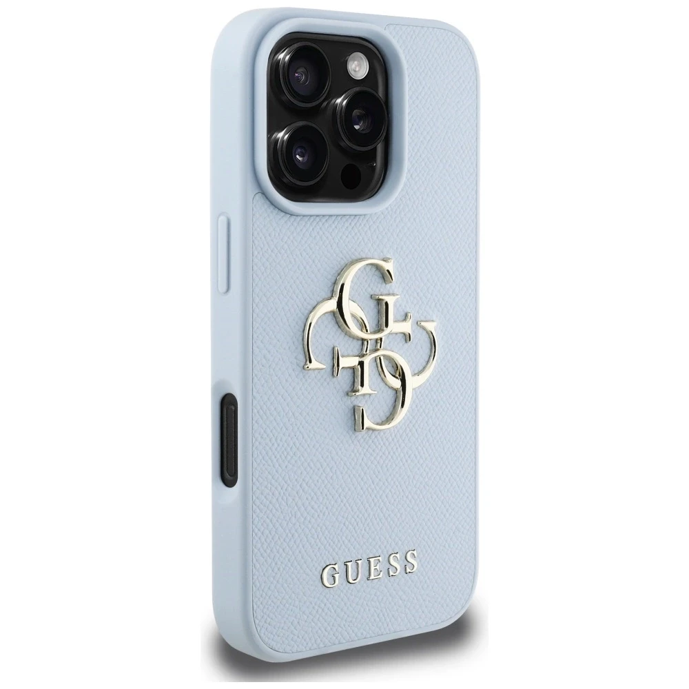 Guess Grained Big 4G Logo Small Classic Logo Apple iPhone 16 Pro dėklas telefonui mėlynos spalvos