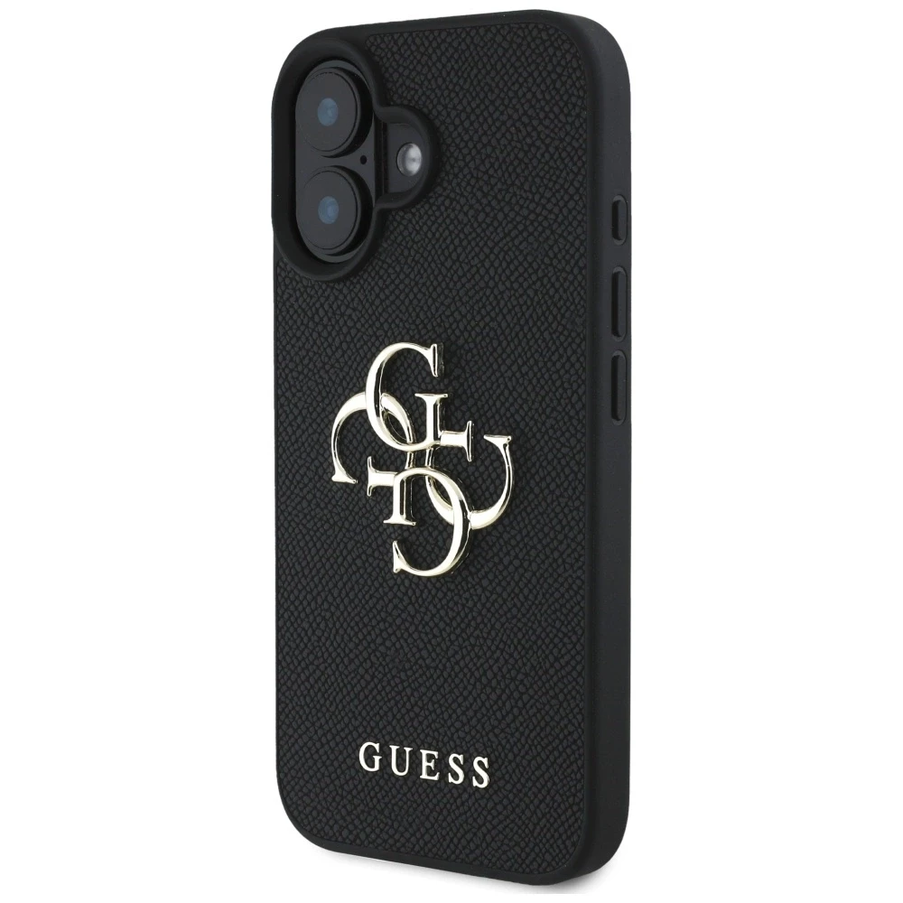 Guess Grained Big 4G Logo Small Classic Logo Apple iPhone 16 dėklas telefonui juodos spalvos