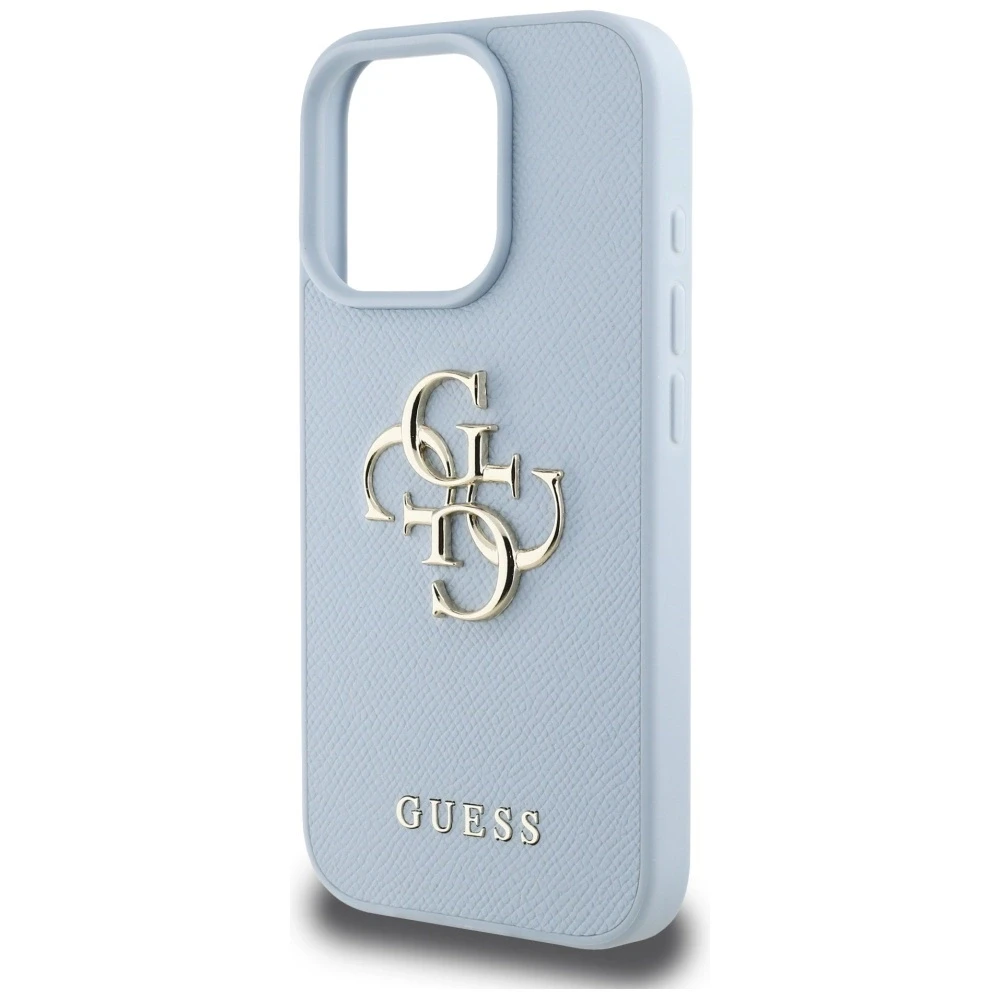 Guess Grained Big 4G Logo Small Classic Logo Apple iPhone 16 Pro dėklas telefonui mėlynos spalvos