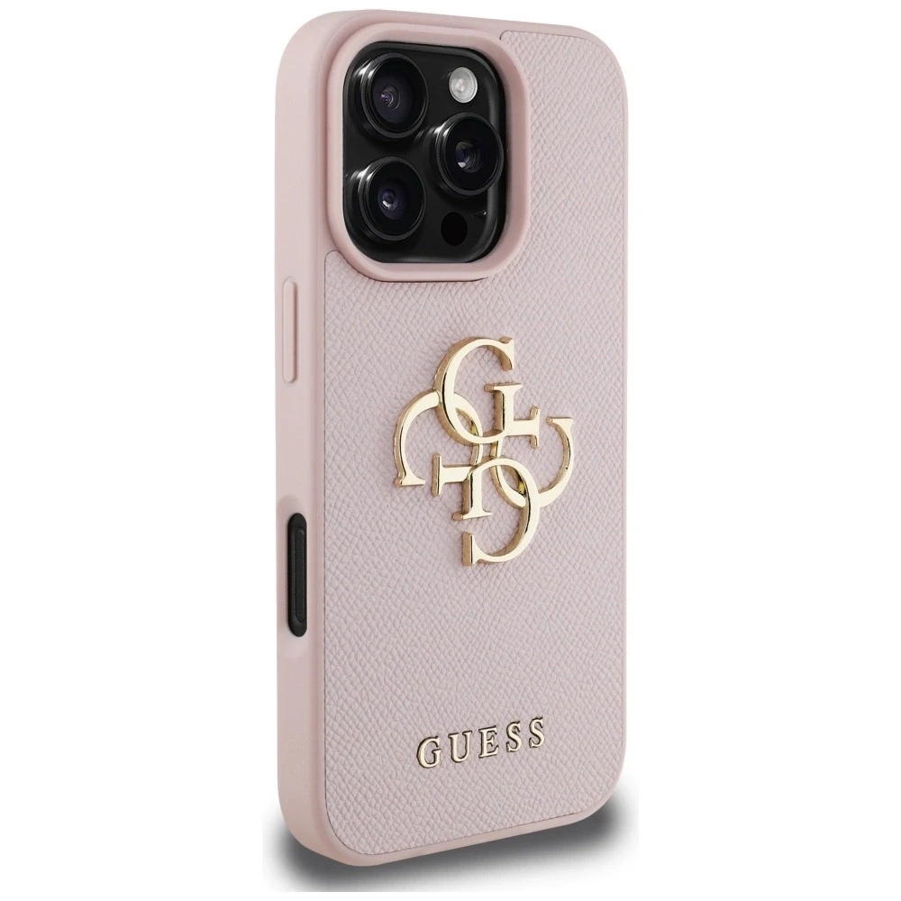Dėklas Guess Grained Big 4G Logo Small Classic Logo Apple iPhone 16 Pro rožinės spalvos