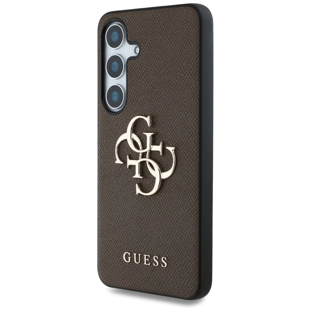 GUESS dėklas skirtas Samsung Galaxy S25 GUHCS25SPGT4MBW (PU Grained Big 4G and Classic Logo) rudos spalvos