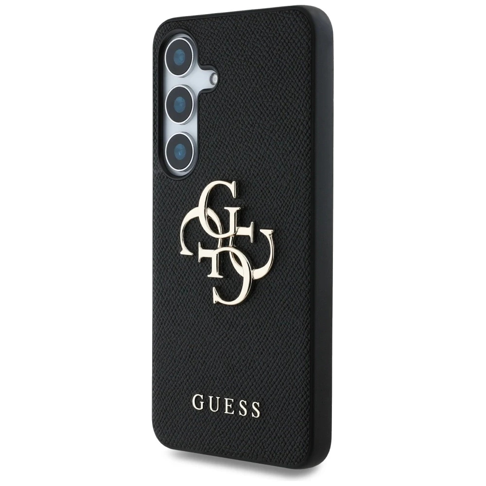 GUESS dėklas skirtas Samsung Galaxy S25 GUHCS25SPGT4MBK (PU Grained Big 4G and Classic Logo) juodos spalvos