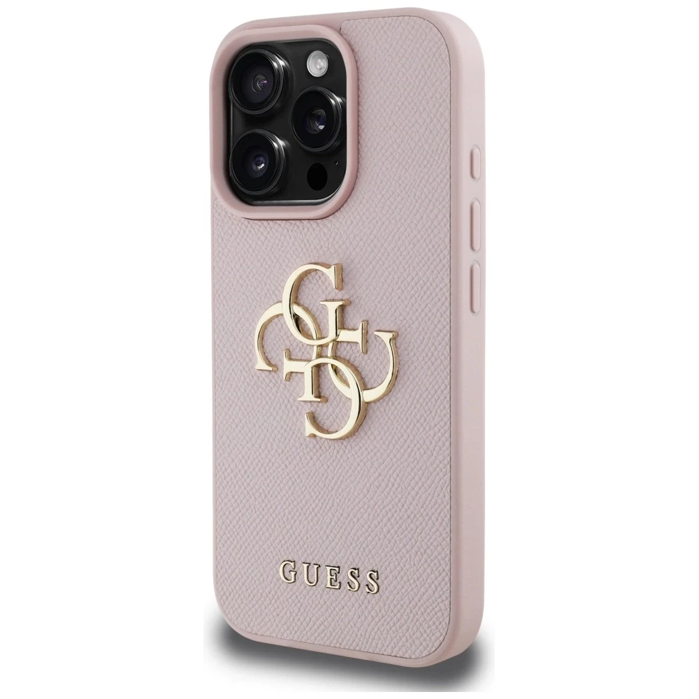 Dėklas Guess Grained Big 4G Logo Small Classic Logo Apple iPhone 16 Pro rožinės spalvos