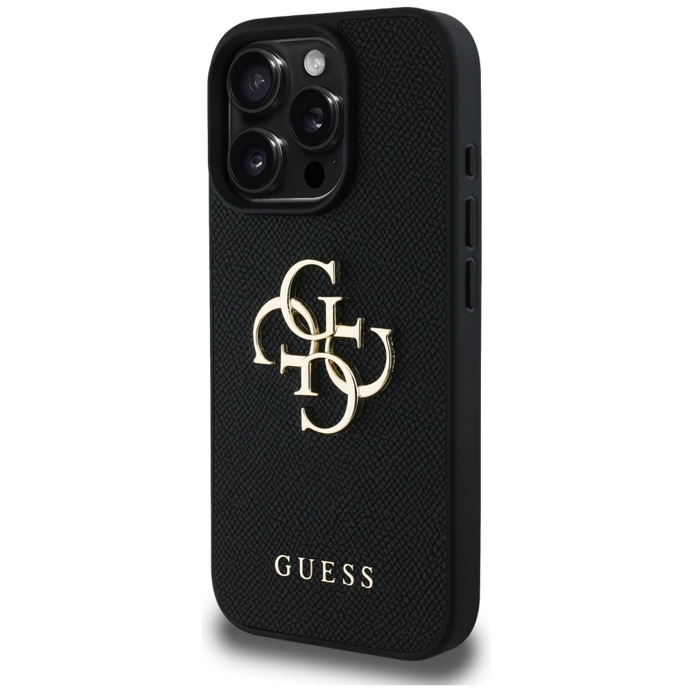 Dėklas Guess PU Grained 4G Metal Logo dėkals tavo Apple iPhone 16 Pro juodos spalvos