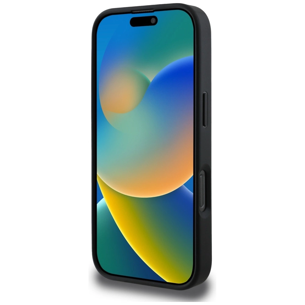 Dėklas Guess PU Grained 4G Metal Logo dėkals tavo Apple iPhone 16 Pro juodos spalvos