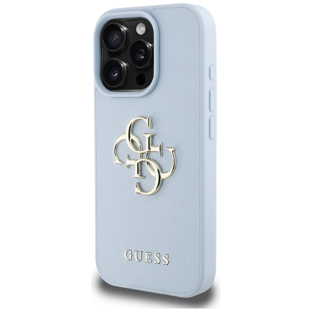 Guess Grained Big 4G Logo Small Classic Logo Apple iPhone 16 Pro dėklas telefonui mėlynos spalvos