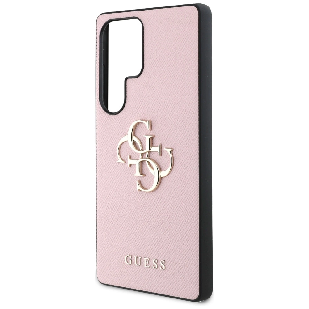 „Guess Grained Big 4G Logo Small Classic Logo“ – dėklas, skirtas „Samsung Galaxy S25 Ultra“, rausvas