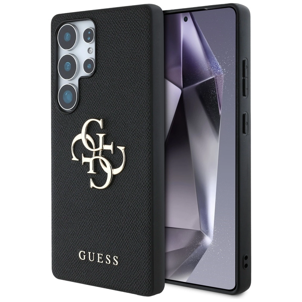 Guess Grained Big 4G Logo Small Classic Logo Samsung Galaxy S25 Ultra dėklas telefonui juodos spalvos