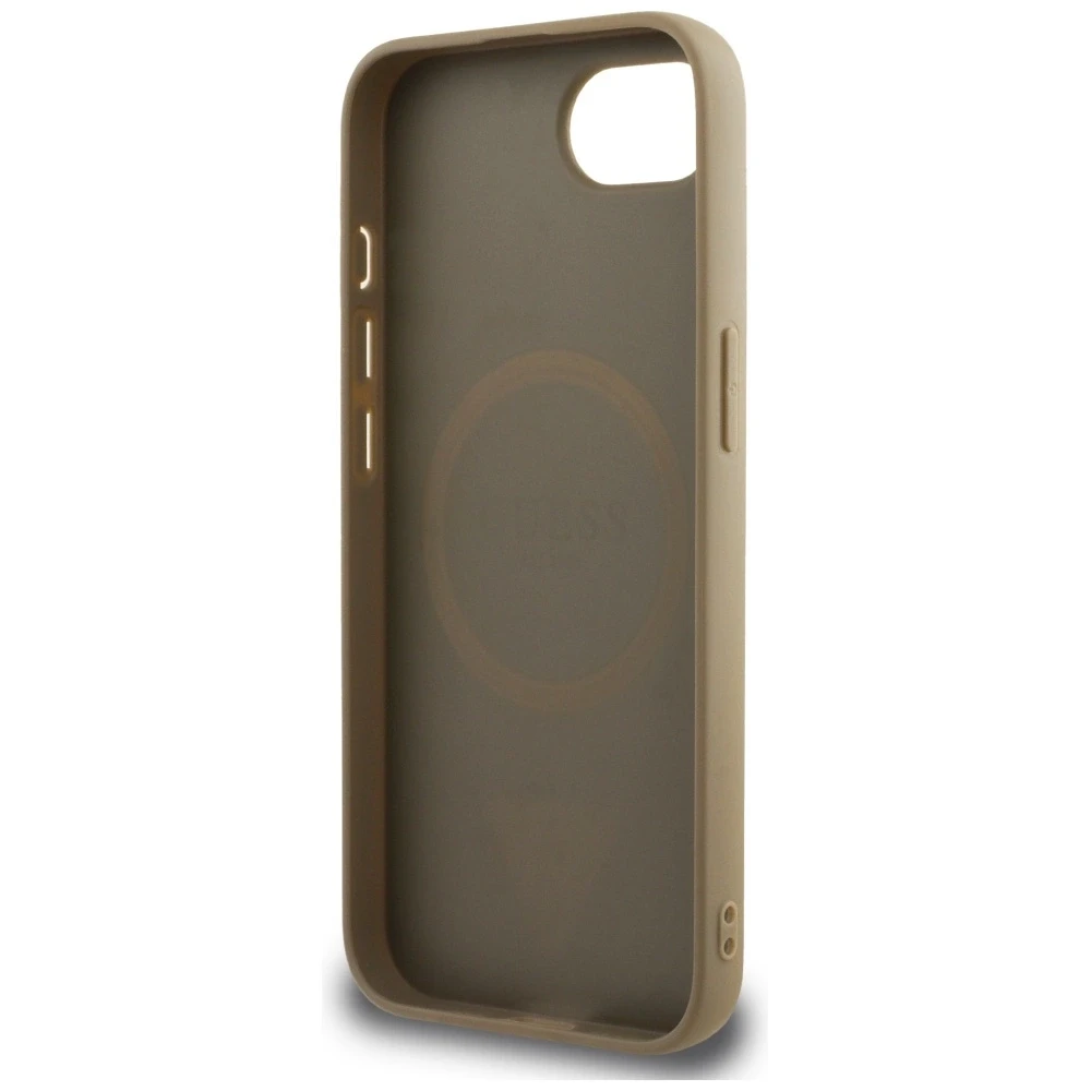 Guess Grained Triangle MagSafe dėklas iPhone 16e - ruda