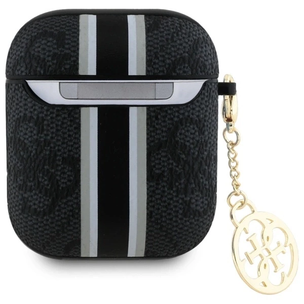 Guess GUA2P4RPSK AirPods 1/2 dėklas juodos spalvos 4G Printed Stripes Charm