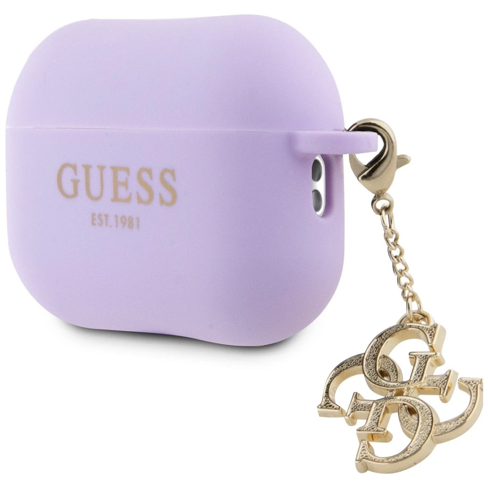 Guess skysto silikono blizgučių trikampio formos pakabukas - AirPods Pro 2 dėklas (violetinis)