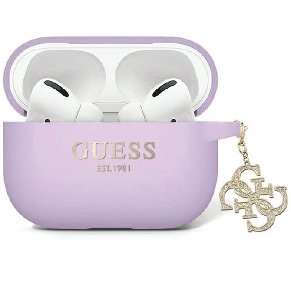 Guess skysto silikono blizgučių trikampio formos pakabukas - AirPods Pro 2 dėklas (violetinis)