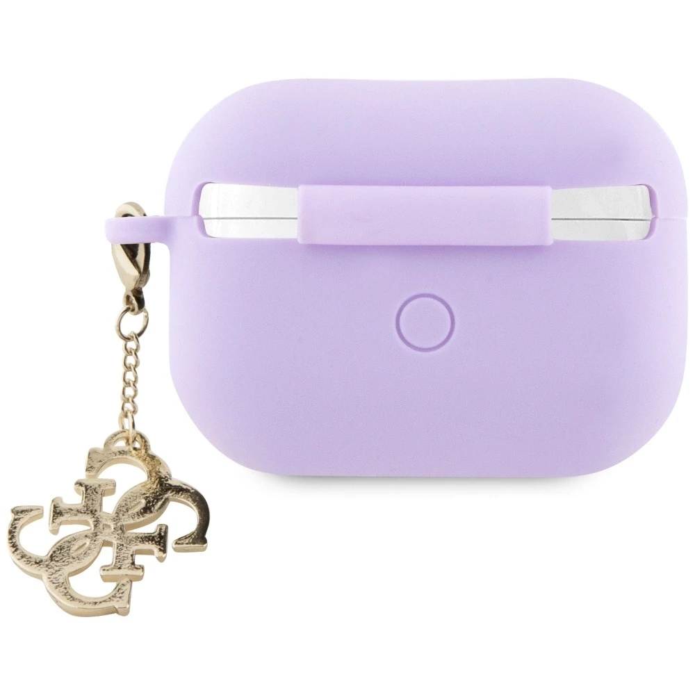 Guess skysto silikono blizgučių trikampio formos pakabukas - AirPods Pro 2 dėklas (violetinis)
