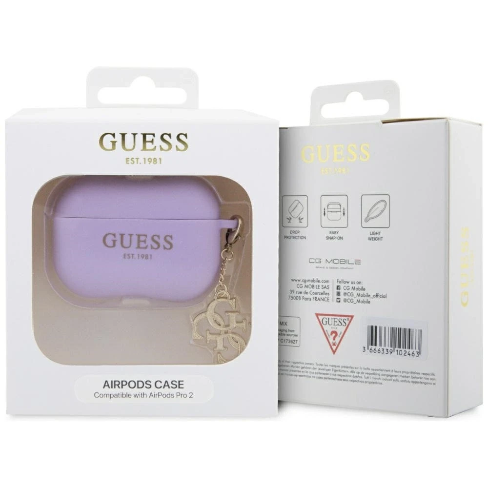 Guess skysto silikono blizgučių trikampio formos pakabukas - AirPods Pro 2 dėklas (violetinis)