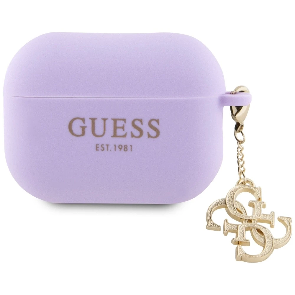 Guess skysto silikono blizgučių trikampio formos pakabukas - AirPods Pro 2 dėklas (violetinis)
