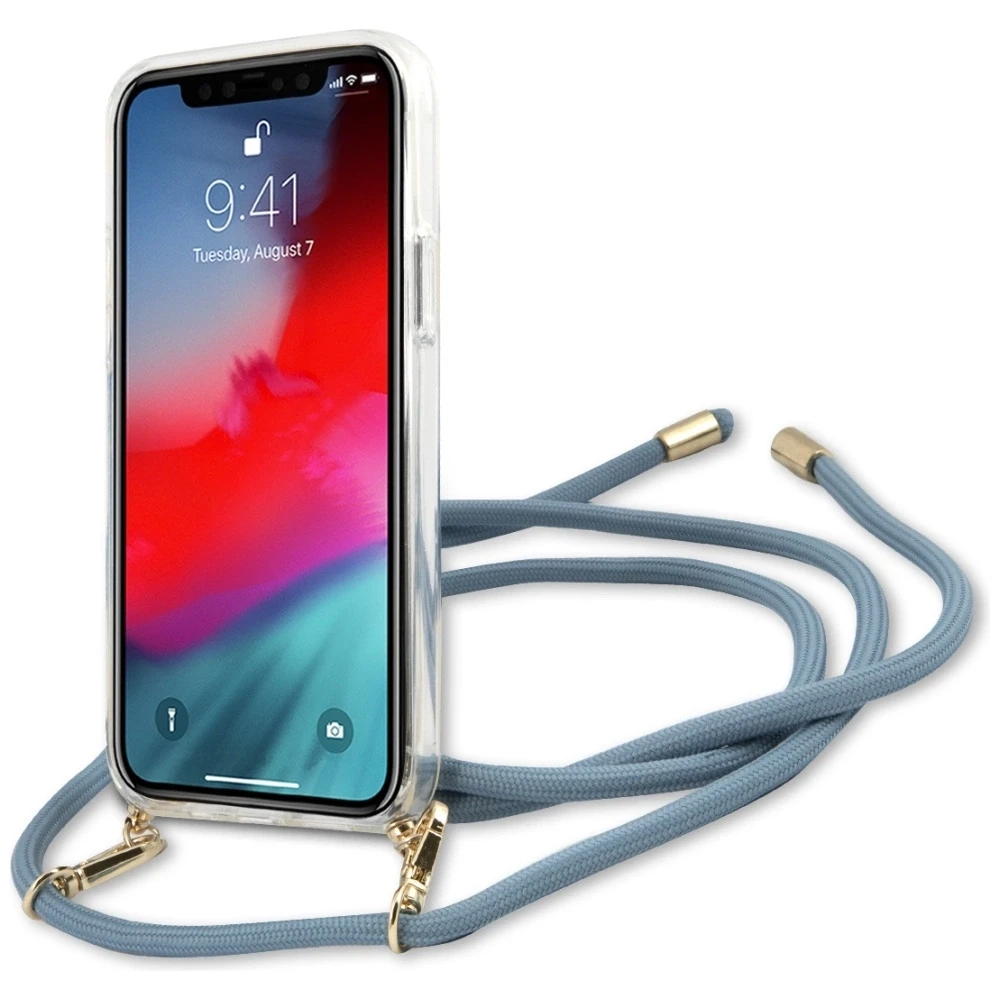 Guess GUHCP12LCRTVSBL Apple iPhone 12 Pro Max 6,7″ mėlynas kietas dėklas Script Vintage