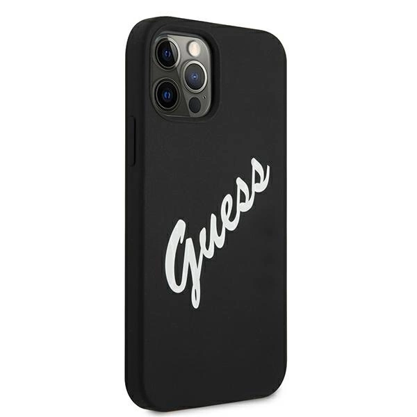 Apple iPhone 12 Pro Max Guess dėklas silikoninis Vintage (GUHCP12LLSVSBW) juodos spalvos