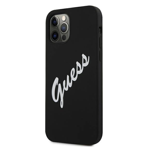 Apple iPhone 12 Pro Max Guess dėklas silikoninis Vintage (GUHCP12LLSVSBW) juodos spalvos