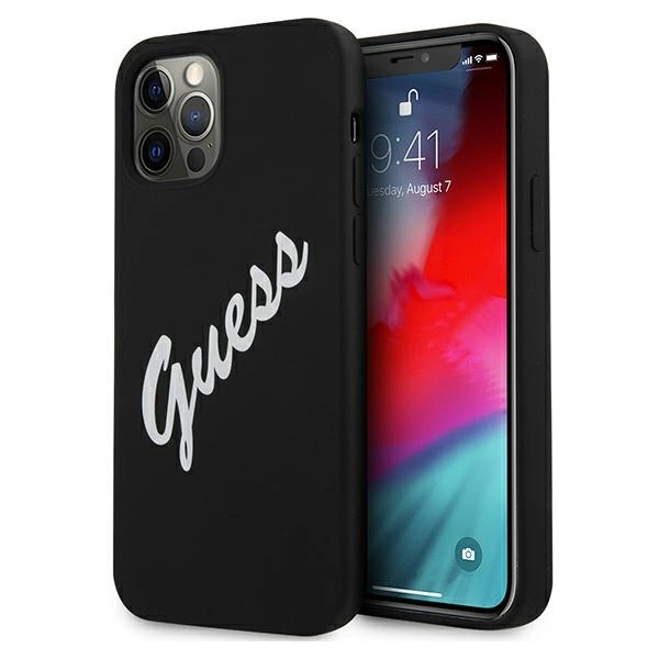 Apple iPhone 12 Pro Max Guess dėklas silikoninis Vintage (GUHCP12LLSVSBW) juodos spalvos