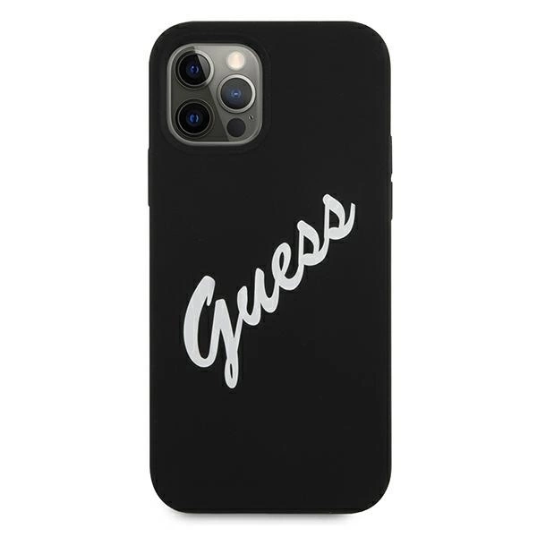 Apple iPhone 12 Pro Max Guess dėklas silikoninis Vintage (GUHCP12LLSVSBW) juodos spalvos