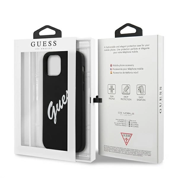 Apple iPhone 12 Pro Max Guess dėklas silikoninis Vintage (GUHCP12LLSVSBW) juodos spalvos