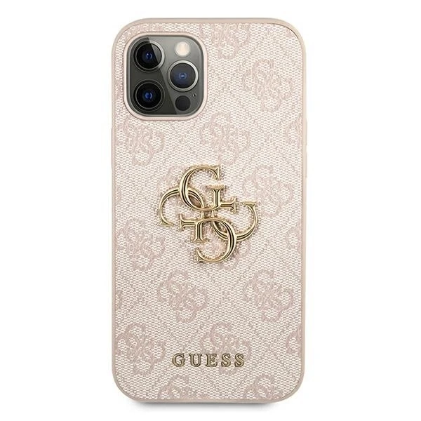 Guess PU 4G Metal Logo dėklas skirtas Apple iPhone 12/12 Pro rožinės spalvos