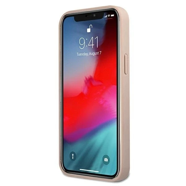 Guess PU 4G Metal Logo dėklas skirtas Apple iPhone 12/12 Pro rožinės spalvos