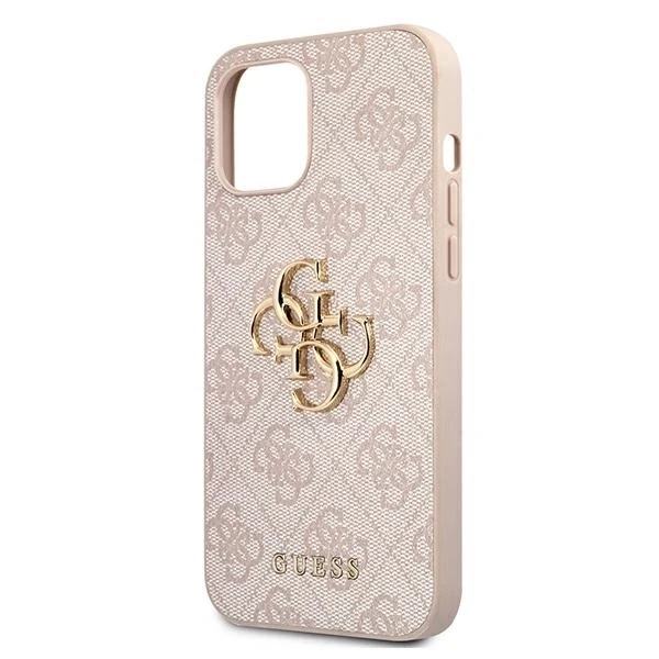 Guess PU 4G Metal Logo dėklas skirtas Apple iPhone 12/12 Pro rožinės spalvos