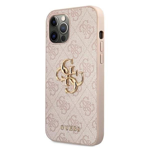 Guess PU 4G Metal Logo dėklas skirtas Apple iPhone 12/12 Pro rožinės spalvos