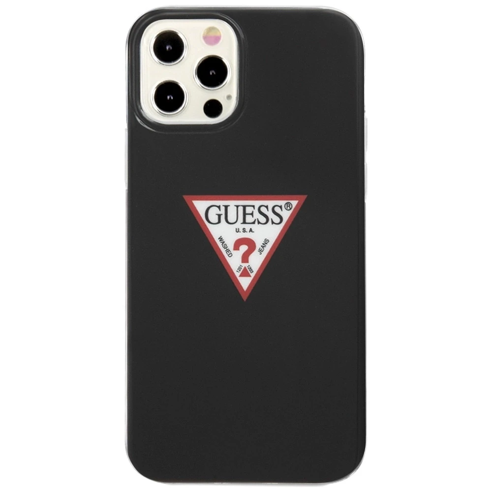 Guess GUHCP12MPCUCTLBK Apple iPhone 12/12 Pro 6,1″ juodos spalvos kietas dėklas Triangle Collection