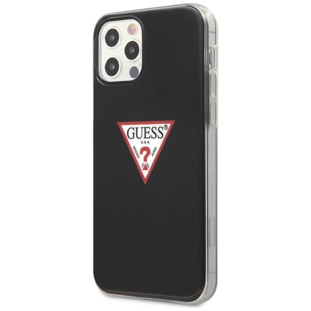 Guess GUHCP12MPCUCTLBK Apple iPhone 12/12 Pro 6,1″ juodos spalvos kietas dėklas Triangle Collection