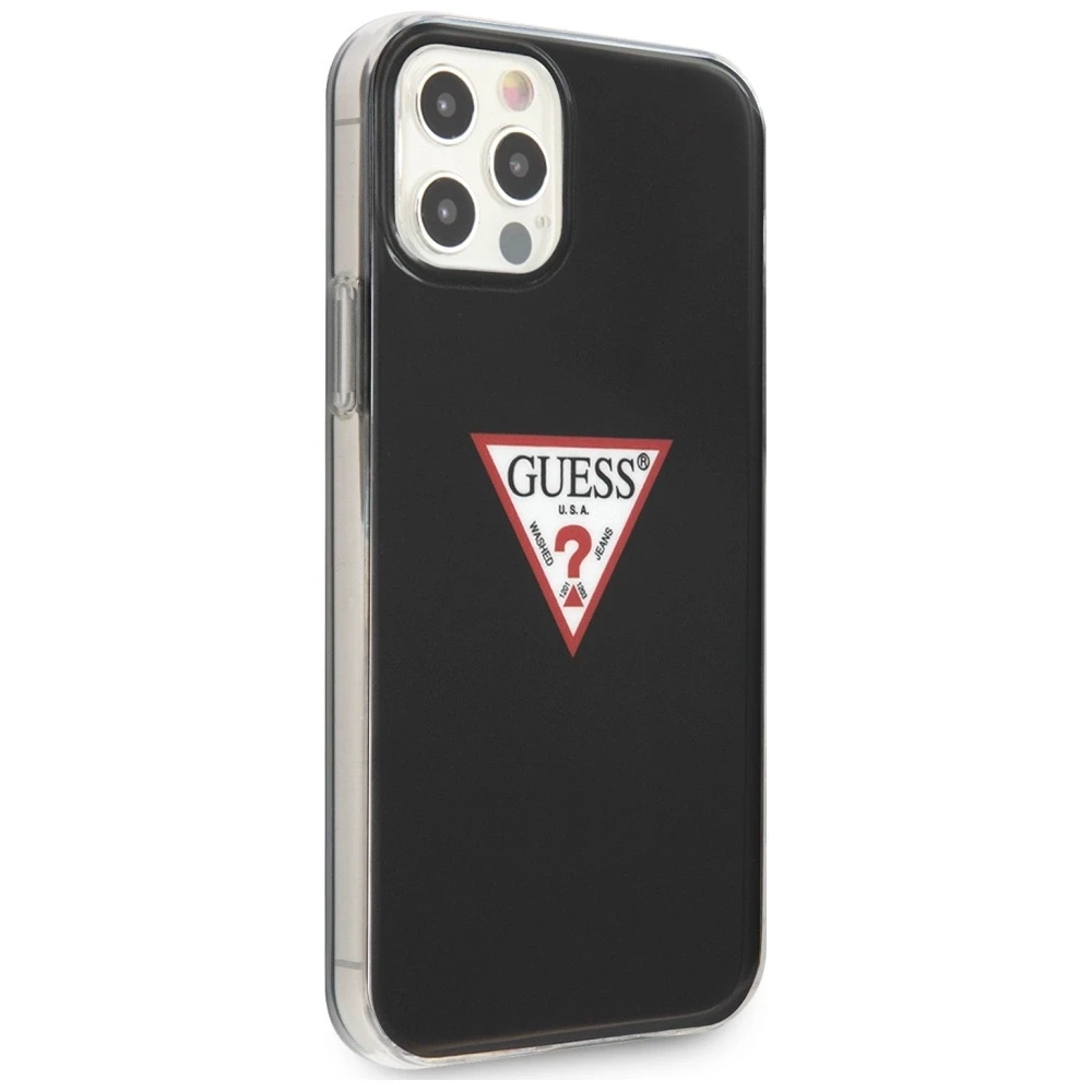 Guess GUHCP12MPCUCTLBK Apple iPhone 12/12 Pro 6,1″ juodos spalvos kietas dėklas Triangle Collection