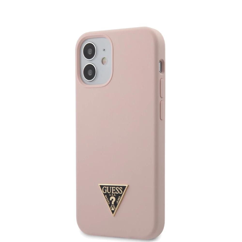 Dėklas GUESS GUHCP12SLSTMLP IPHONE 12 MINI 5.4" LIGHT Rožinis/LIGHT Rožinis kietas silikoninis trikampio formos logotipas