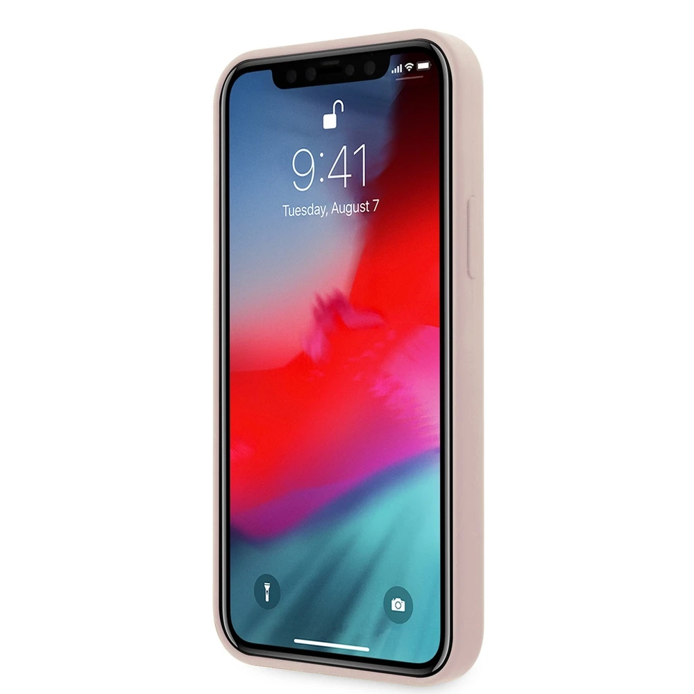 Dėklas GUESS GUHCP12SLSTMLP IPHONE 12 MINI 5.4" LIGHT Rožinis/LIGHT Rožinis kietas silikoninis trikampio formos logotipas