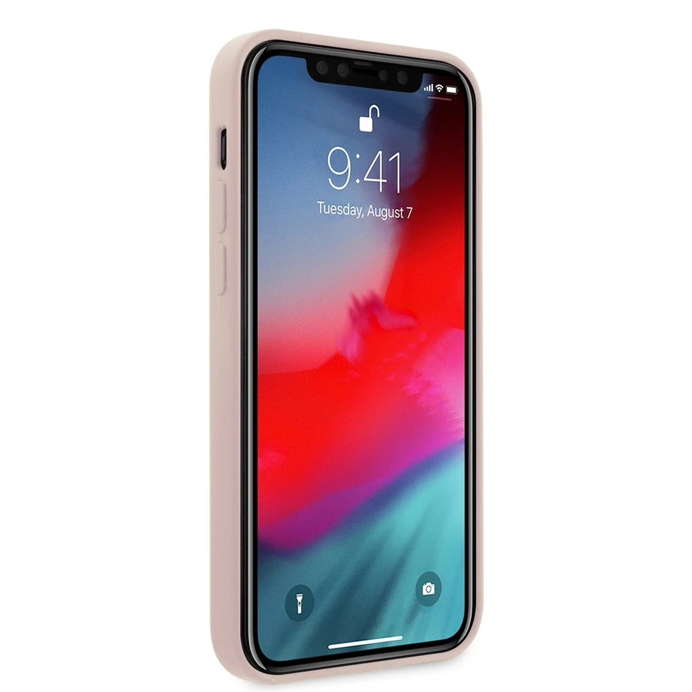 Dėklas GUESS GUHCP12SLSTMLP IPHONE 12 MINI 5.4" LIGHT Rožinis/LIGHT Rožinis kietas silikoninis trikampio formos logotipas