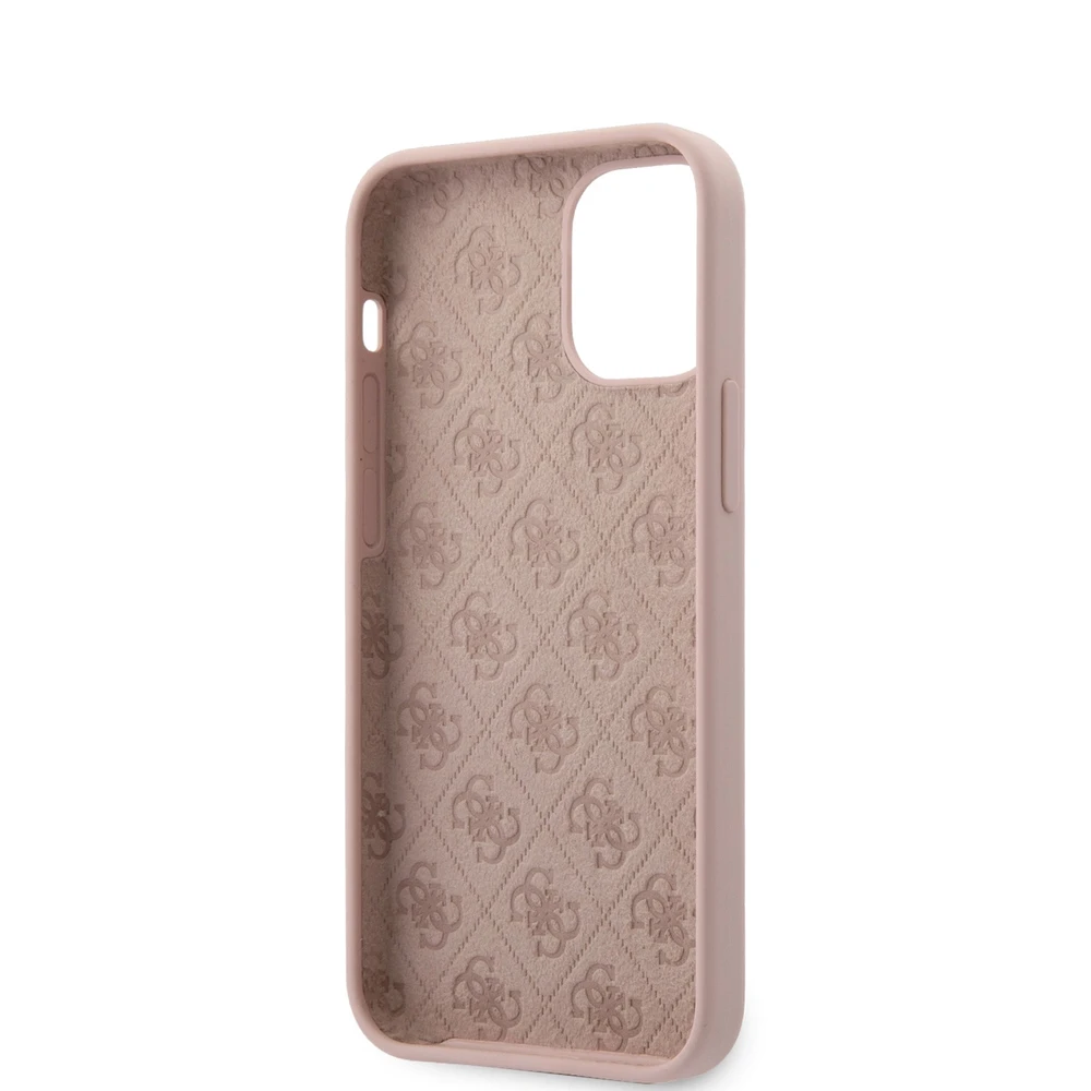 Dėklas GUESS GUHCP12SLSTMLP IPHONE 12 MINI 5.4" LIGHT Rožinis/LIGHT Rožinis kietas silikoninis trikampio formos logotipas