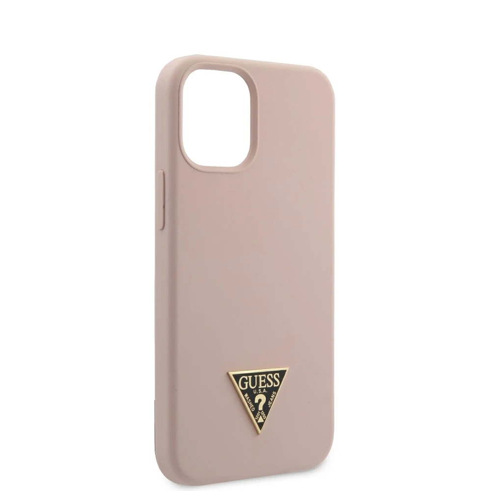Dėklas GUESS GUHCP12SLSTMLP IPHONE 12 MINI 5.4" LIGHT Rožinis/LIGHT Rožinis kietas silikoninis trikampio formos logotipas