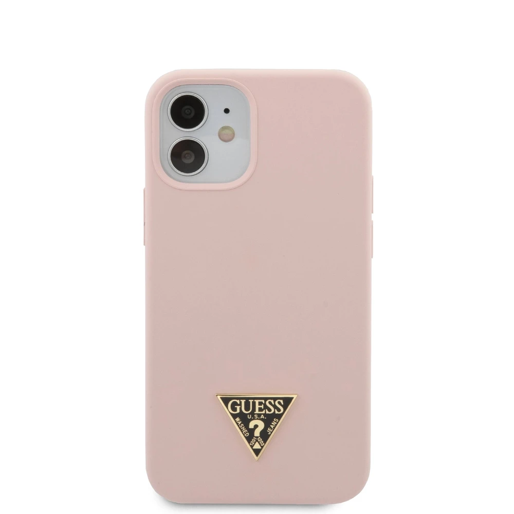 Dėklas GUESS GUHCP12SLSTMLP IPHONE 12 MINI 5.4" LIGHT Rožinis/LIGHT Rožinis kietas silikoninis trikampio formos logotipas