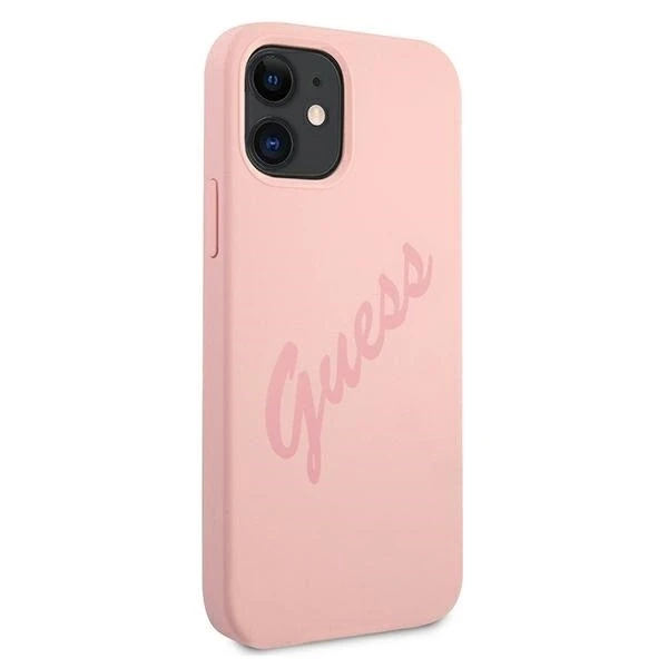 Apple iPhone 12 Mini Guess dėklas Script Vintage (GUHCP12SLSVSPI) rožinės spalvos