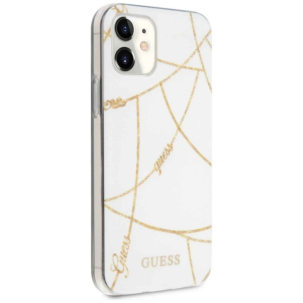 Dėklas GUESS GUHCP12SPCUCHWH HARD CASE GOLD CHAIN COLLECTION IPHONE 12 MINI Baltas