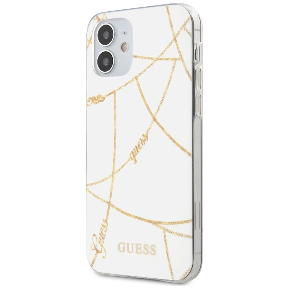 Dėklas GUESS GUHCP12SPCUCHWH HARD CASE GOLD CHAIN COLLECTION IPHONE 12 MINI Baltas