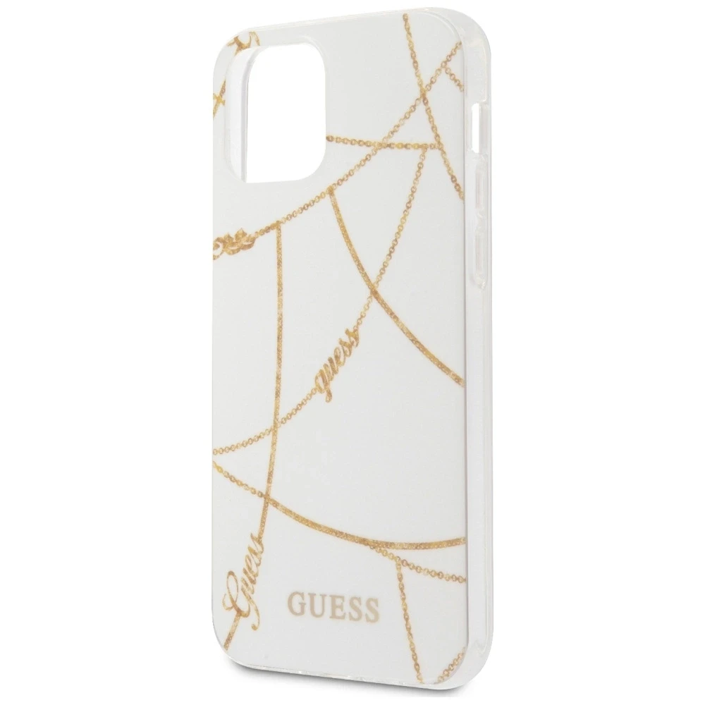 Dėklas GUESS GUHCP12SPCUCHWH HARD CASE GOLD CHAIN COLLECTION IPHONE 12 MINI Baltas