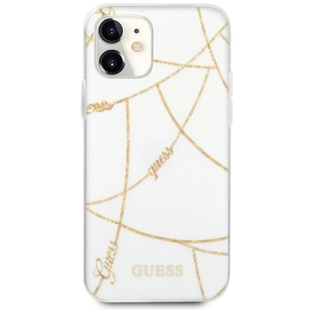 Dėklas GUESS GUHCP12SPCUCHWH HARD CASE GOLD CHAIN COLLECTION IPHONE 12 MINI Baltas