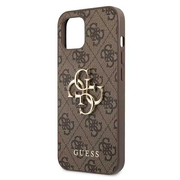 GUESS kietas dėklas 4G GUHCP13M4GMGBR iPhone 13 su dideliu meta logotipu ir rudu korpusu