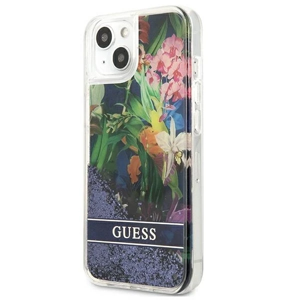 Dėklas GUESS GUHCP13SLFLSB IPHONE 13 MINI 5.4 "Mėlynas/Mėlynas HARDCASE FLOWER LIQUID GLITTER